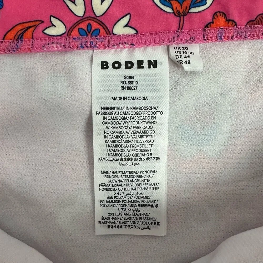 Boden size 16-18 Classic Fold Bikini Bottom Pink Botanical Wave NWOT
